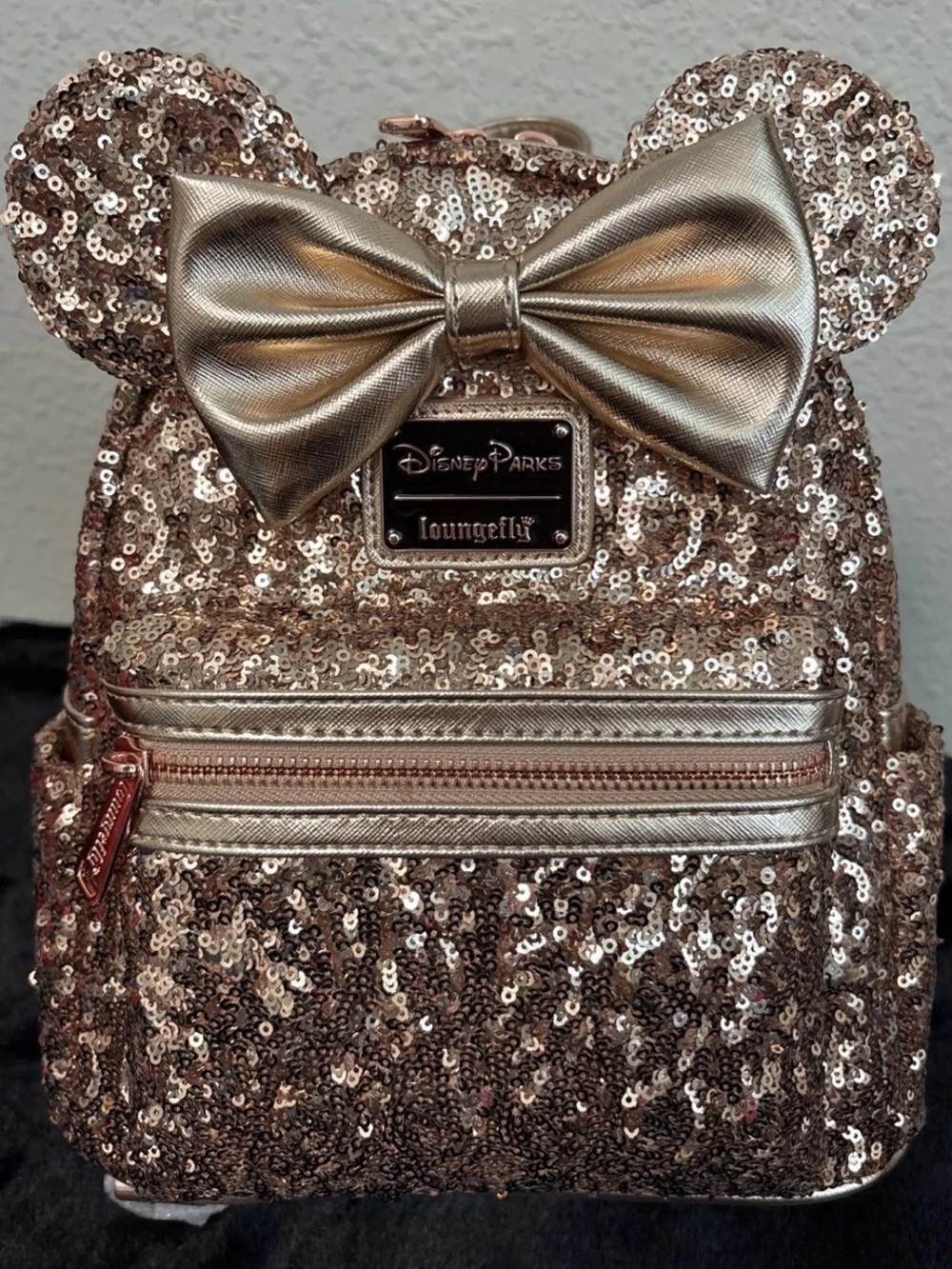 Disney Parks Exclusive Loungefly Sequined Rose Gold Pink Mini Backpack Bag NEW